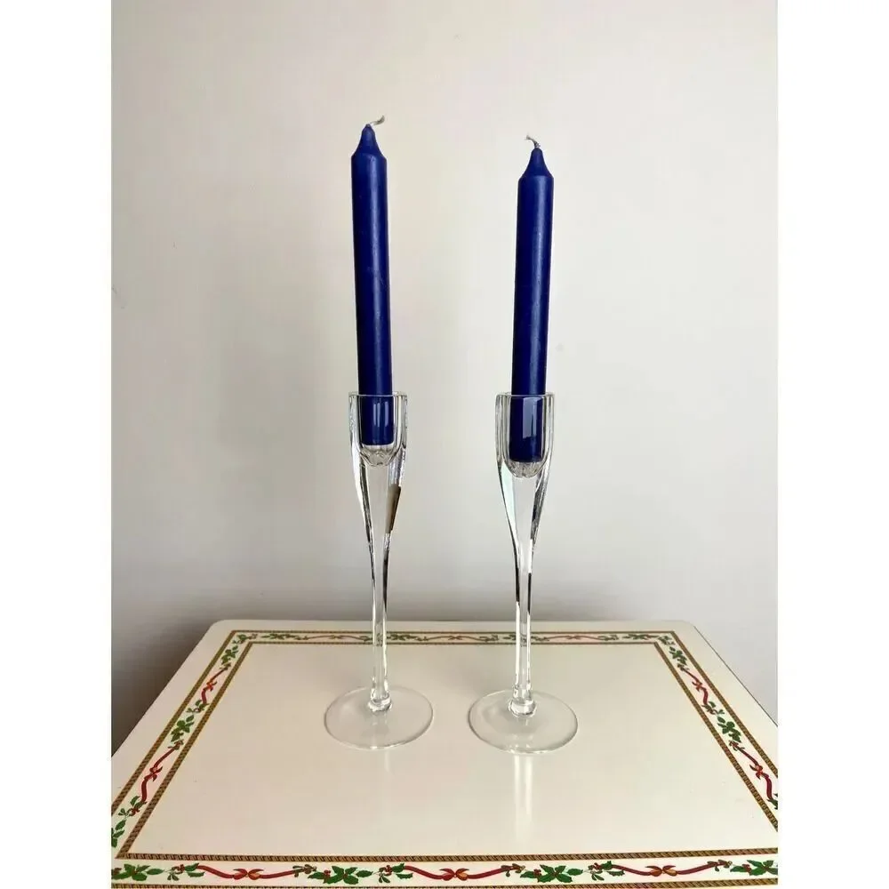 PAIR Oneida Hand-Cut Lead Crystal Taper Candle Holders 8.25” Modern Elegance Cle